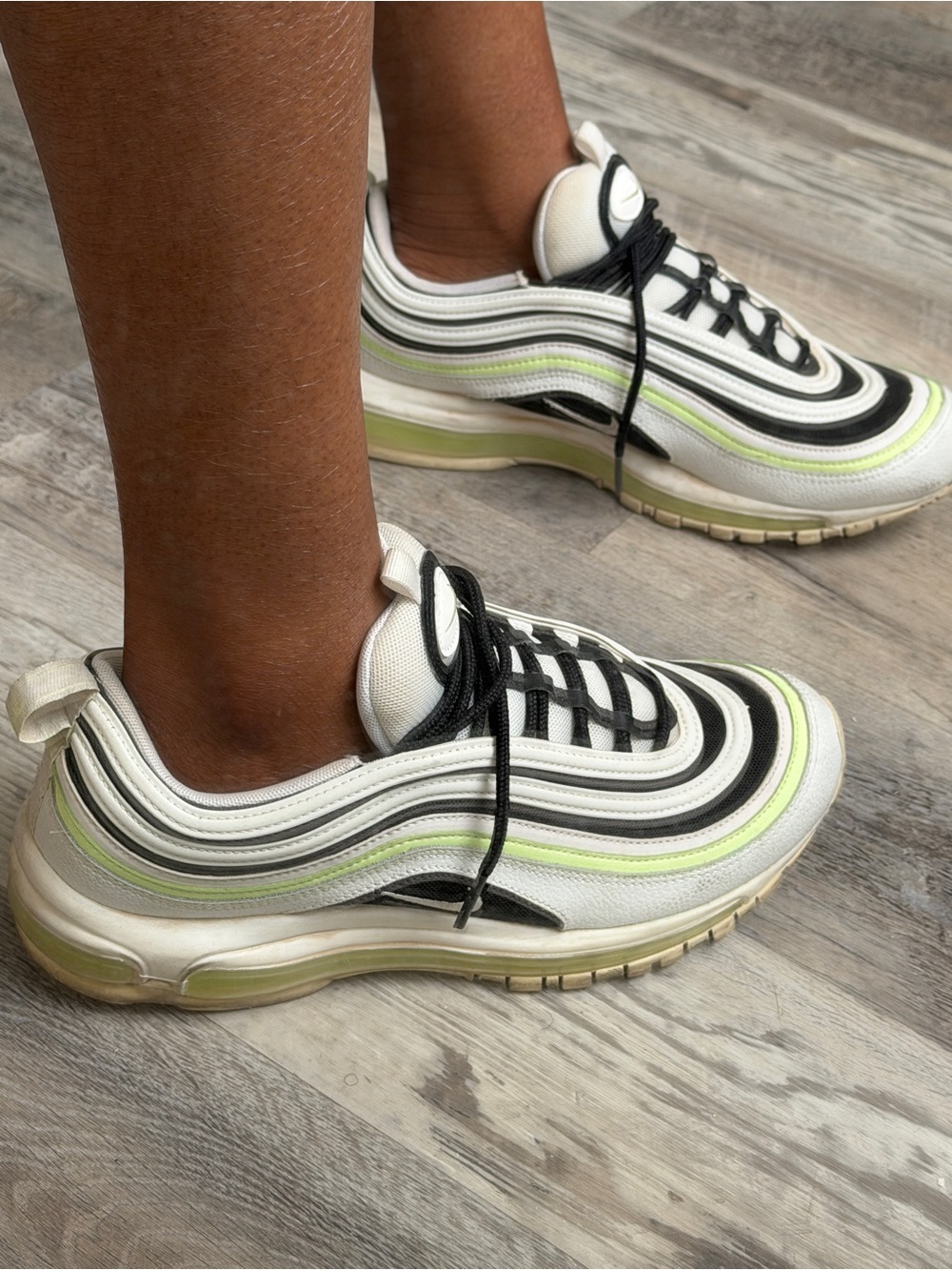 Nike Women’s Air Max 97 Sneakers in White, Black & Lime. Men’s 9.5 as well